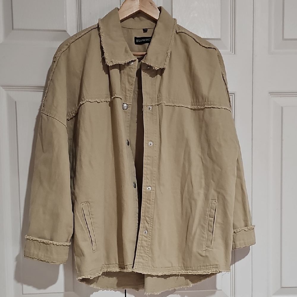 🧥 Blank NYC Oversized Raw Hem Utility Jacket | Tan | Size S